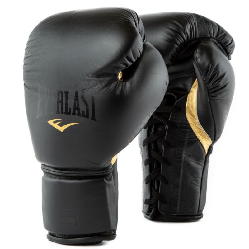 Black Everlast MX2 Pro Laced Training Unisex Boxing Gloves | 37452MZIS