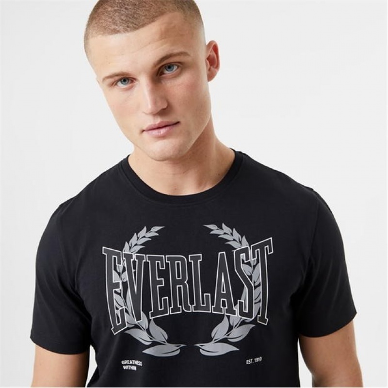 Black Everlast MX Laurel Men's T-Shirt | 54980VYZR