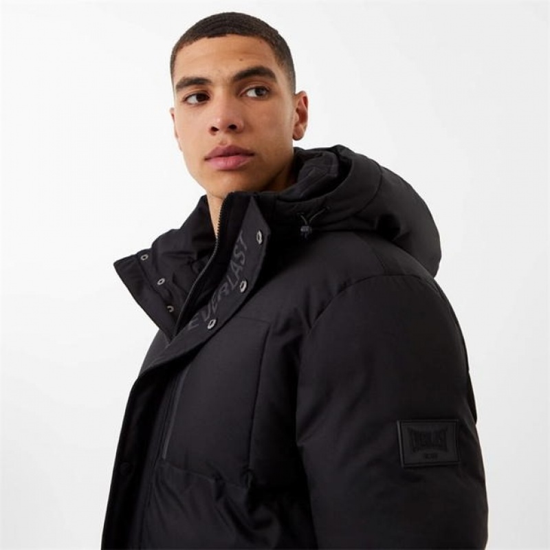 Black Everlast Mid-Length Puffer Men's Jackets | 63041CIMF