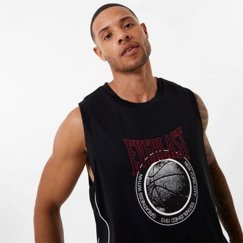 Black Everlast Panel Men's Baketball Jersey | 27986ONWP