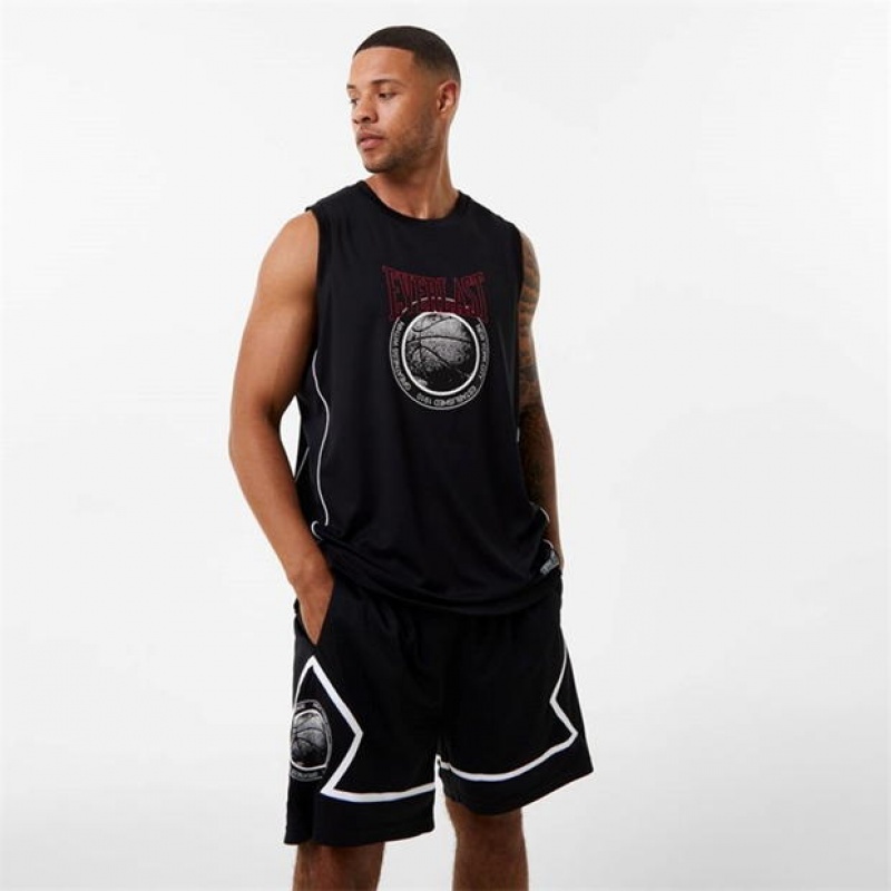 Black Everlast Panel Men\'s Baketball Jersey | 27986ONWP