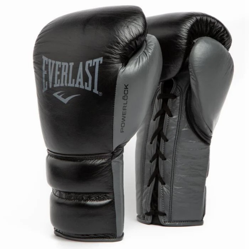 Black Everlast Powerlock2 Pro Fight Unisex Boxing Gloves | 70235HBOX