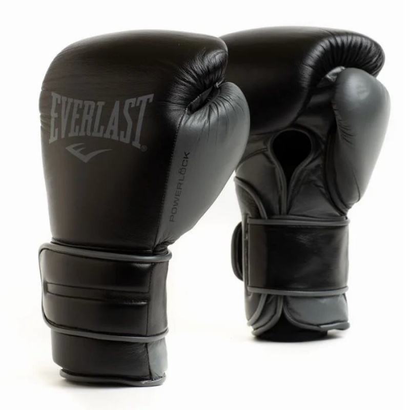 Black Everlast Powerlock2 Pro Hook & Loop Unisex Training Gloves | 05712VYOG