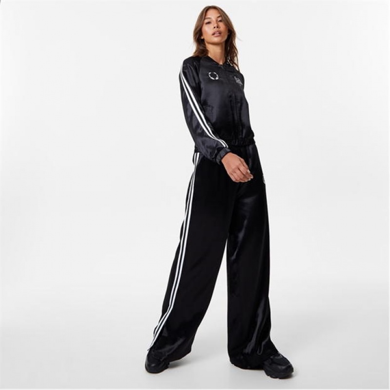 Black Everlast Satin Wide Leg Women's Sweatpants & Joggers | 86491VEKZ