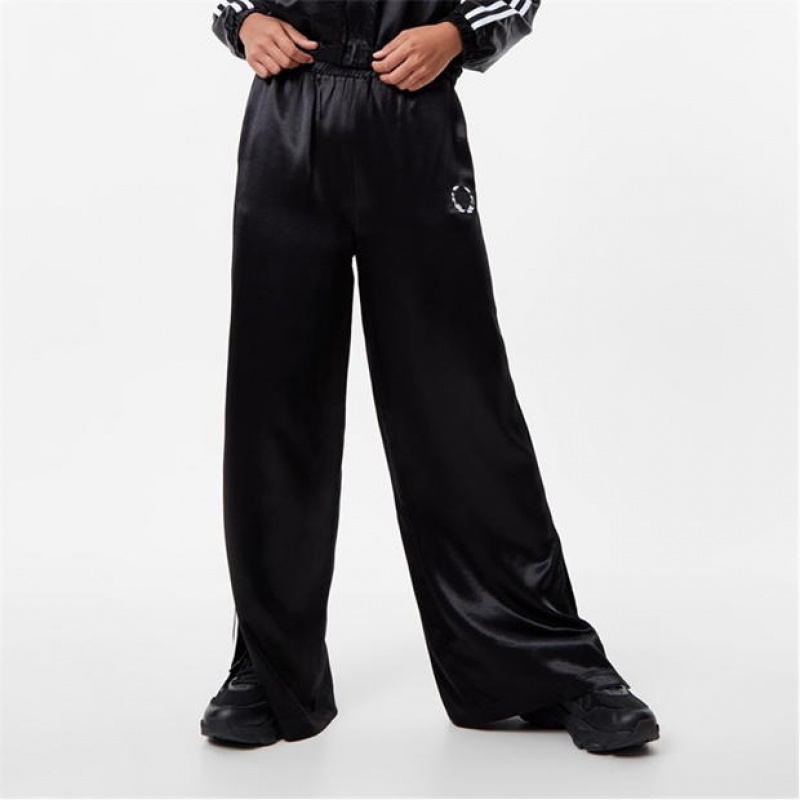 Black Everlast Satin Wide Leg Women\'s Sweatpants & Joggers | 86491VEKZ