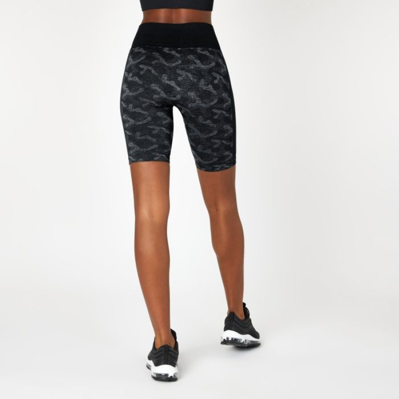 Black Everlast Seamless Camo Cycling Women's Shorts | 84523AJYM