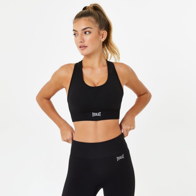 Black Everlast Seamless Crop Women\'s Sports Bra | 59816MXTY