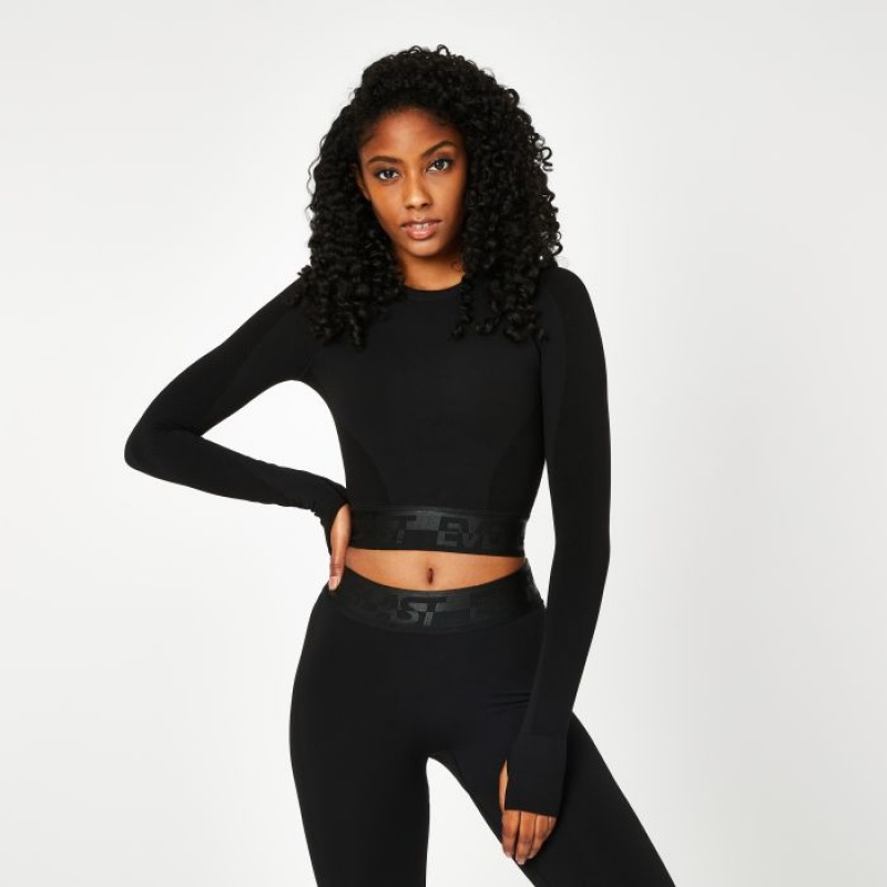 Black Everlast Seamless Long Sleeve Women\'s T-Shirt | 31408EZVT