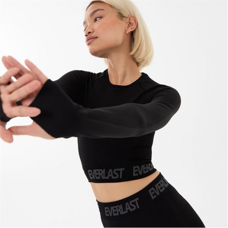 Black Everlast Seamless Long Sleeve Women's T-Shirt | 90346UDCQ