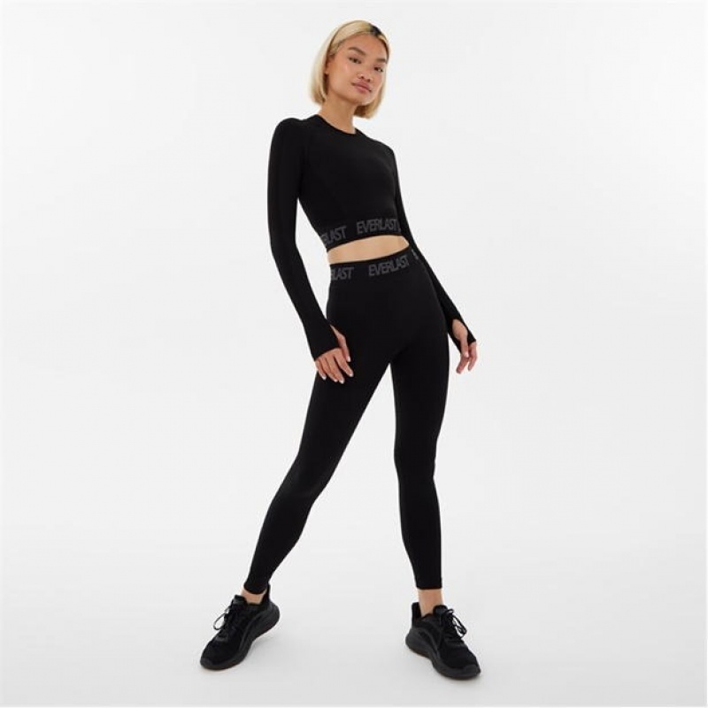 Black Everlast Seamless Long Sleeve Women's T-Shirt | 90346UDCQ