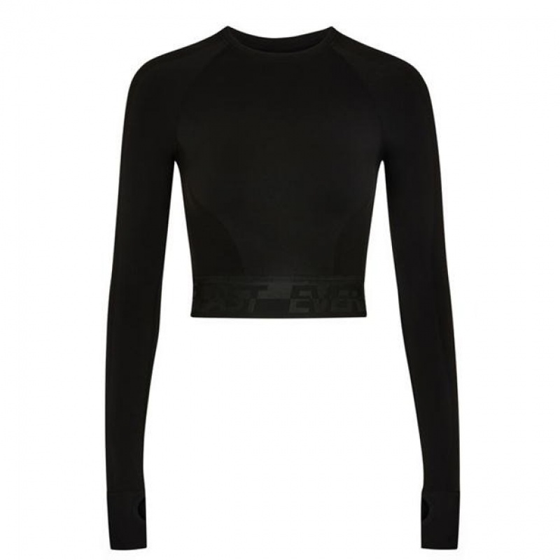 Black Everlast Seamless Long Sleeve Women's T-Shirt | 39756NBQC