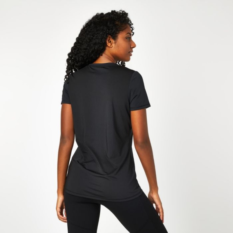 Black Everlast V-Neck Mesh Women's T-Shirt | 46081EYIJ