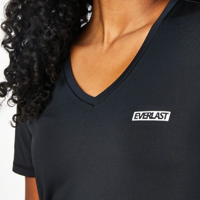 Black Everlast V-Neck Mesh Women's T-Shirt | 46081EYIJ