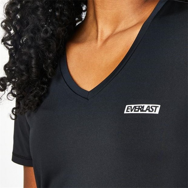 Black Everlast V Neck Mesh Women's T-Shirt | 39640CLZO