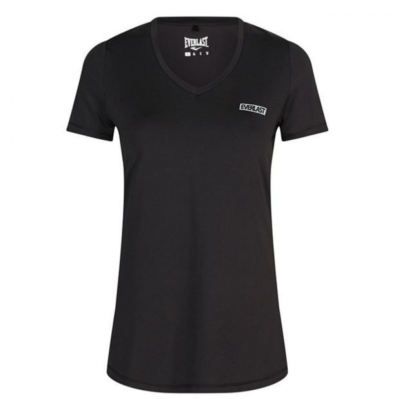 Black Everlast V Neck Mesh Women's T-Shirt | 39640CLZO