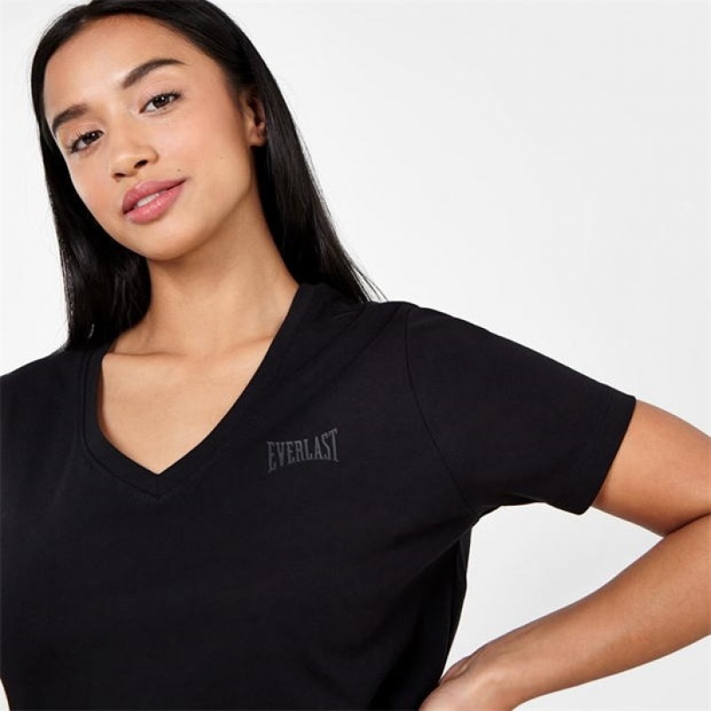 Black Everlast V Neck Women's T-Shirt | 90428CFJR