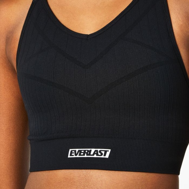 Black Everlast X Ribbed Seamless Women's Sports Bra | 97841UETA