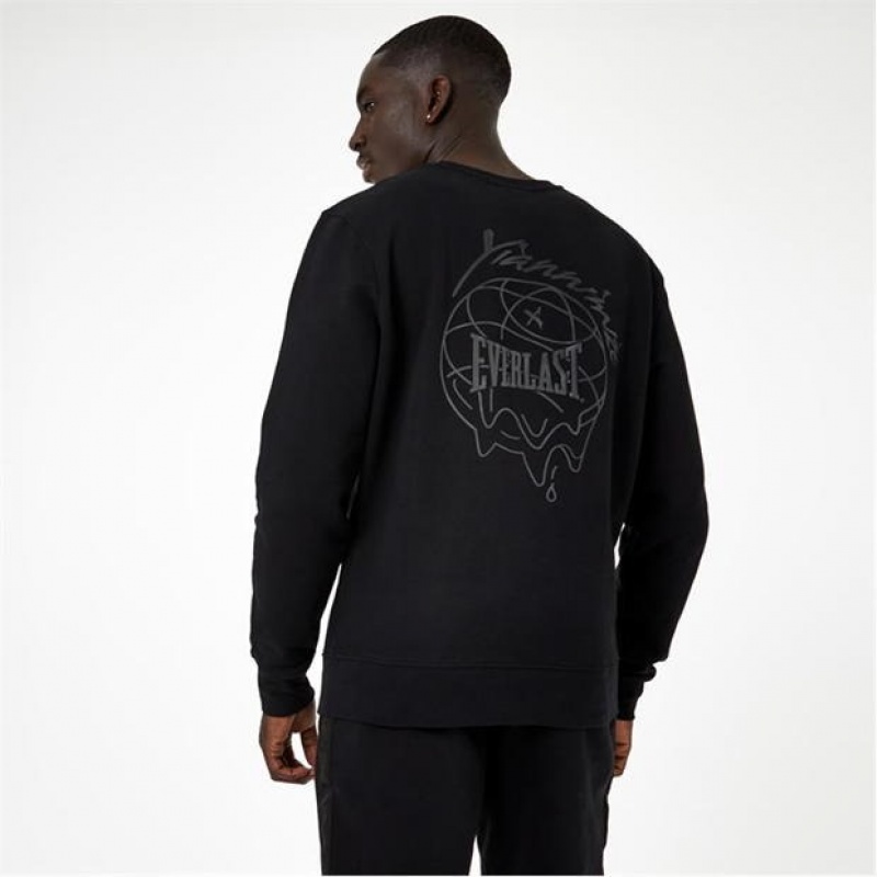 Black Everlast X Yiannimize Crew Neck Men's Sweatshirt | 30182MXOE