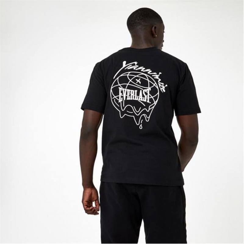 Black Everlast X Yiannimize Graphic Logo Men's T-Shirt | 54326DSNP