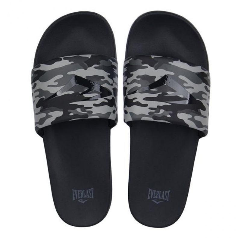 Black Grey Everlast Godan Men's Sliders | 72108ABUR