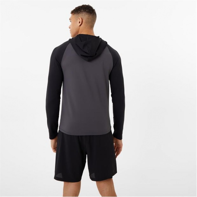 Black Grey Everlast Half Zip Men's T-Shirt | 03548UIAF