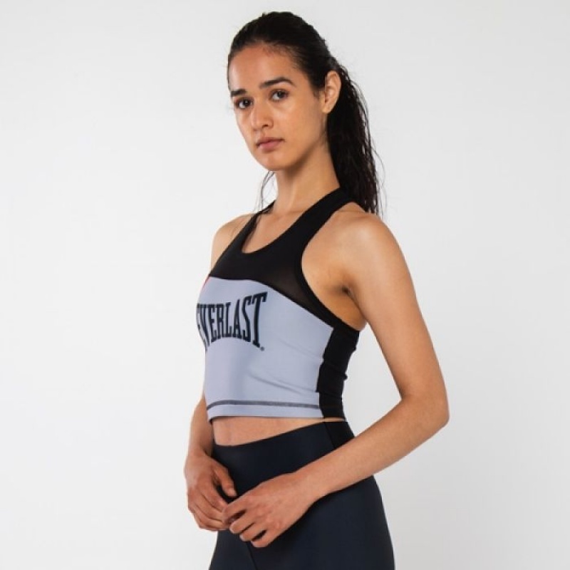 Black Grey Everlast Middie Women's Sports Bra | 04971NQIT