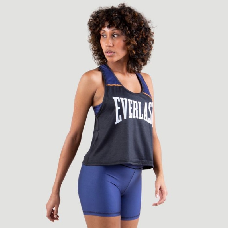 Black Navy Everlast Logo Colorplay Crop Women's Tank Top | 46932FYMK