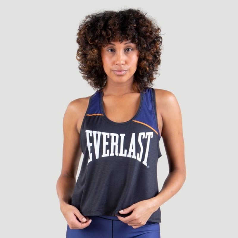 Black Navy Everlast Logo Colorplay Crop Women\'s Tank Top | 46932FYMK