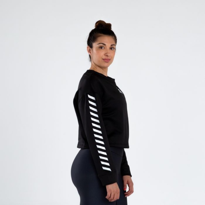 Black White Everlast Colorplay Crop Women's Sweatshirt | 97486KDIM