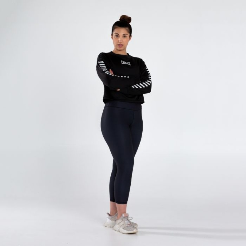 Black White Everlast Colorplay Crop Women's Sweatshirt | 97486KDIM