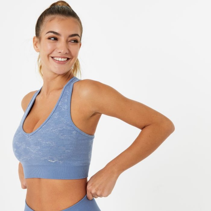 Blue Everlast Camo V-Neck Women's Sports Bra | 36528NMHP