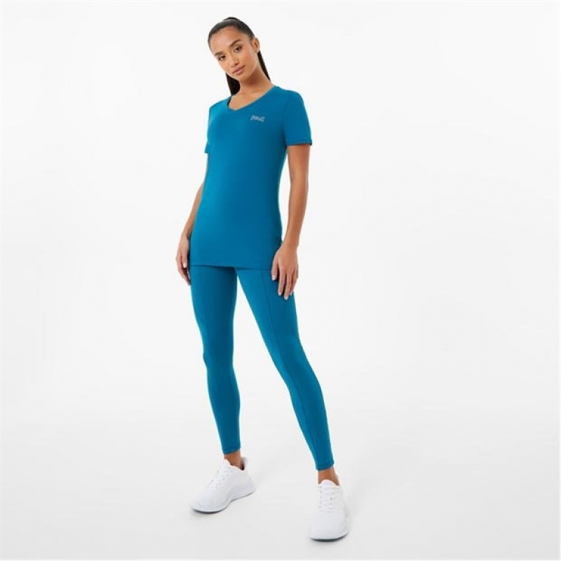 Blue Everlast V Neck Mesh Women's T-Shirt | 80219DASJ