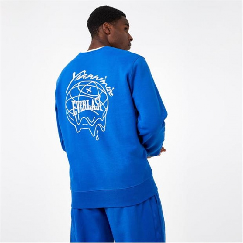 Blue Everlast X Yiannimize Crew Neck Men's Sweatshirt | 59468OEQN