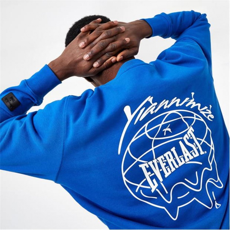 Blue Everlast X Yiannimize Crew Neck Men's Sweatshirt | 59468OEQN