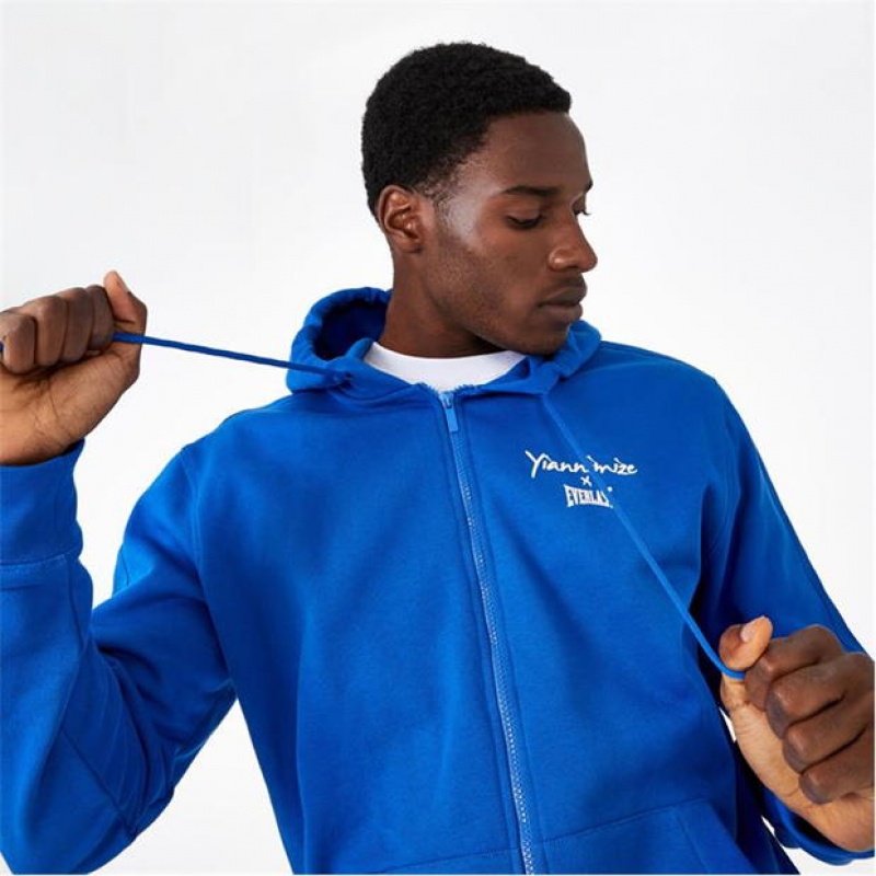 Blue Everlast Yiannimize Zip Through Taped Men's Hoodie | 28915OQRW