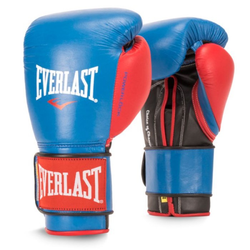 Blue Red Everlast Powerlock Hook & Loop Training Unisex Boxing Gloves | 56781FWPX