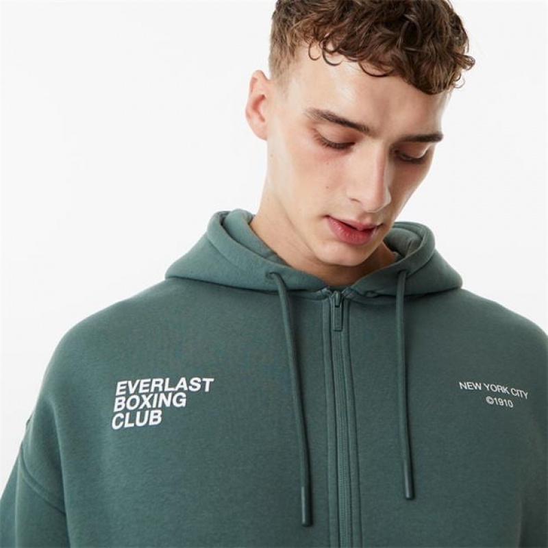 Green Everlast Boxing Club Zip Men's Hoodie | 73284CLPI