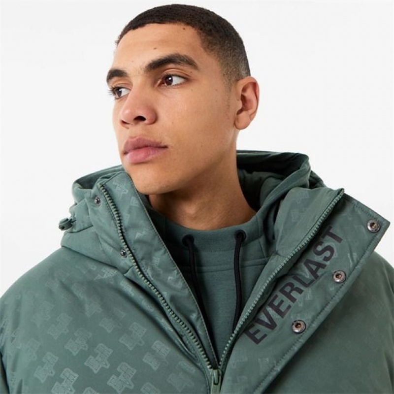 Green Everlast Logo Puffer Men's Jackets | 73590CKXM