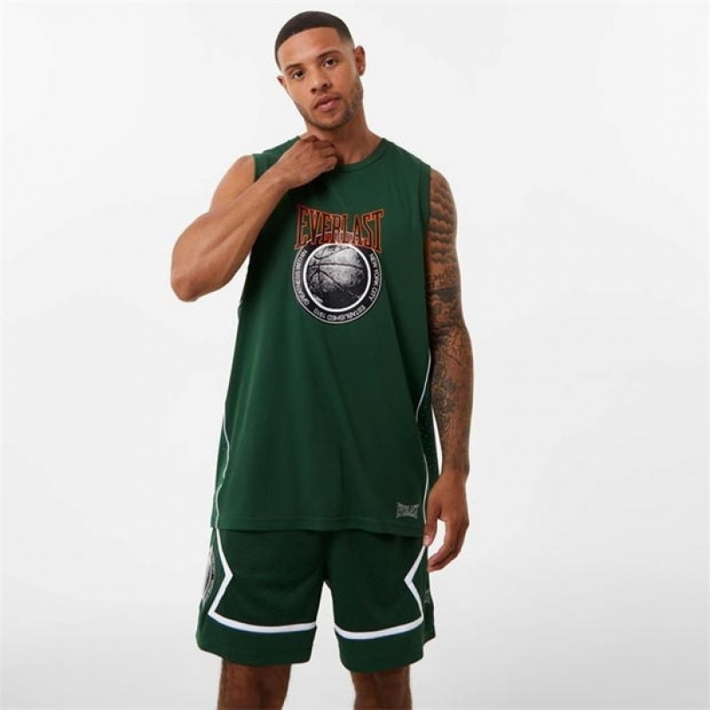 Green Everlast Panel Men\'s Baketball Jersey | 38462IHWM