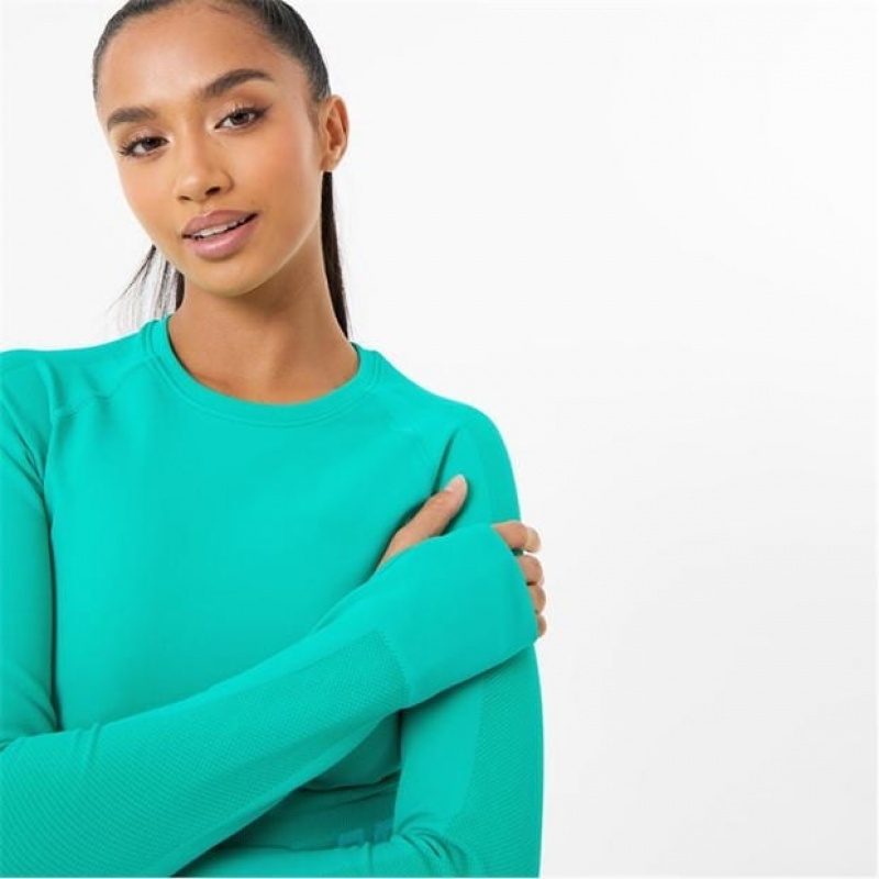 Green Everlast Seamless Long Sleeve Women's T-Shirt | 21705VFLA