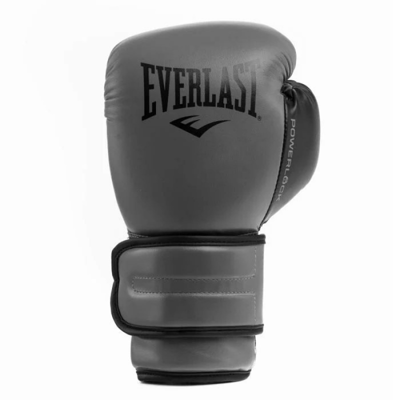 Grey Black Everlast Powerlock2 Pro Hook & Loop Unisex Training Gloves | 09265SZXC