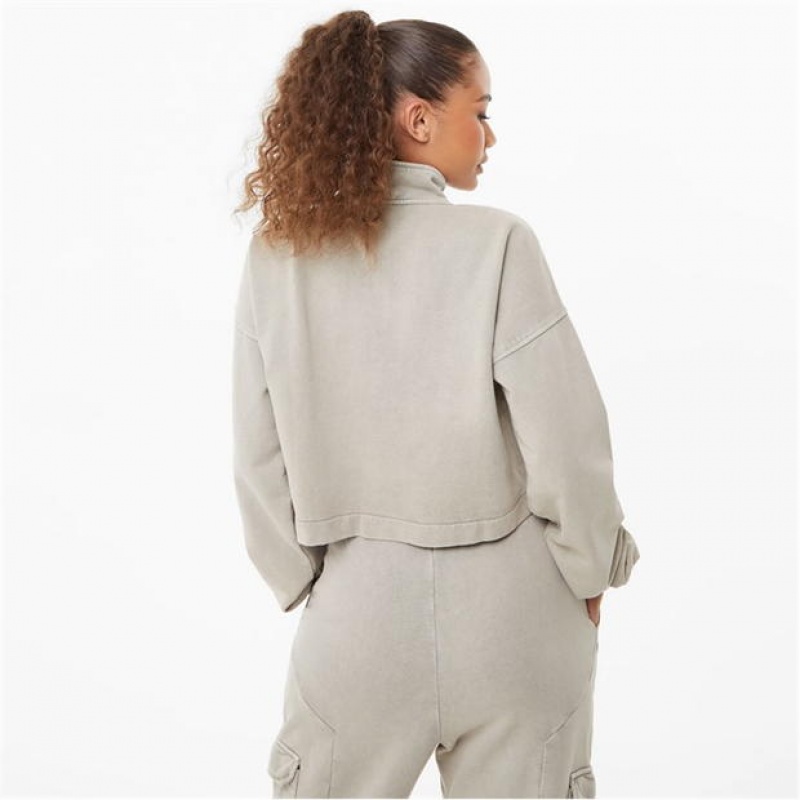 Grey Everlast Crop Zip Up Ld34 Women's Hoodie | 93127EVWM