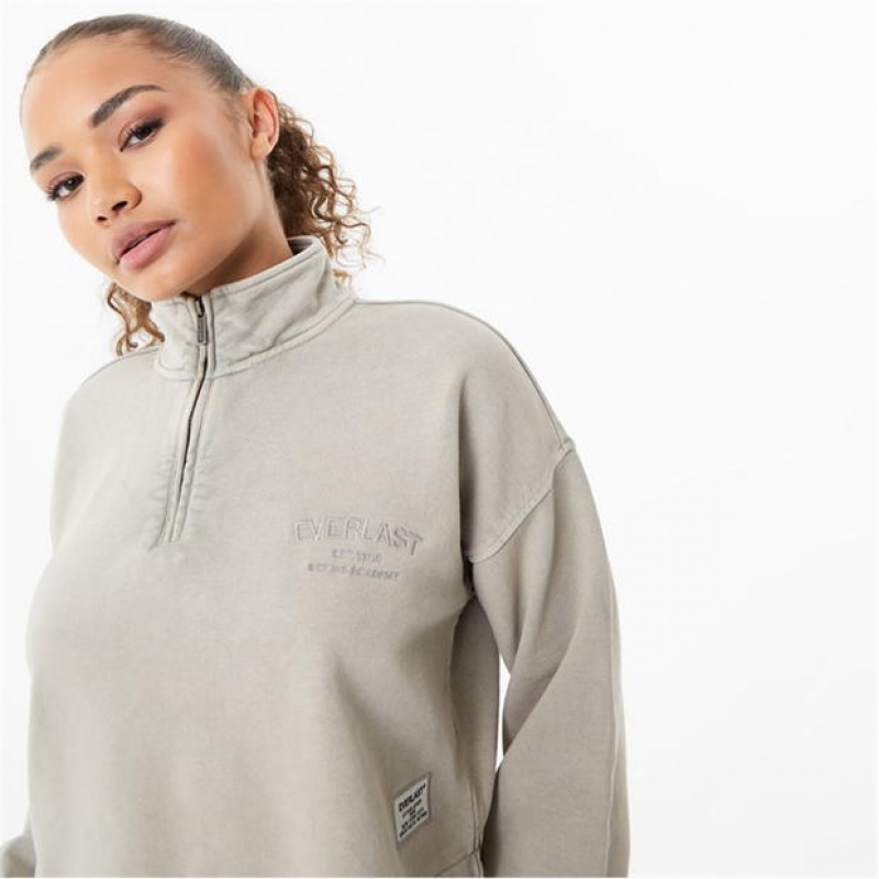 Grey Everlast Crop Zip Up Ld34 Women's Hoodie | 93127EVWM