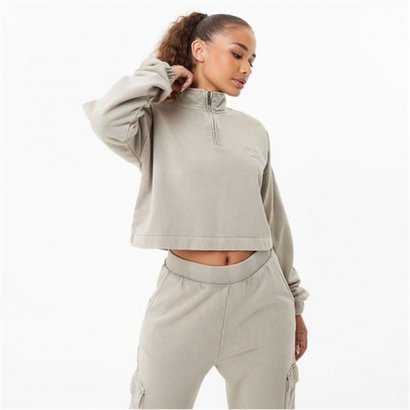 Grey Everlast Crop Zip Up Ld34 Women\'s Hoodie | 93127EVWM