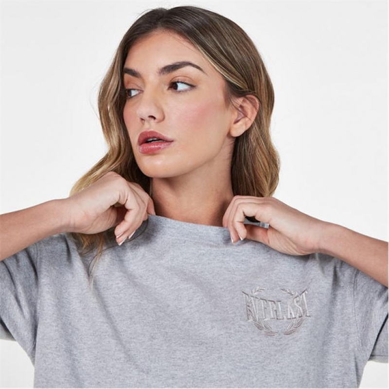 Grey Everlast Laurel Crop Women's T-Shirt | 10983CESL