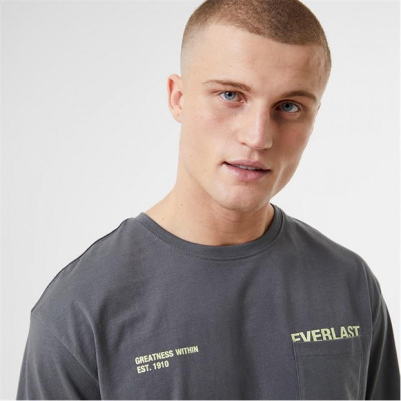 Grey Everlast Logo Pocket Men's T-Shirt | 78035FWBK