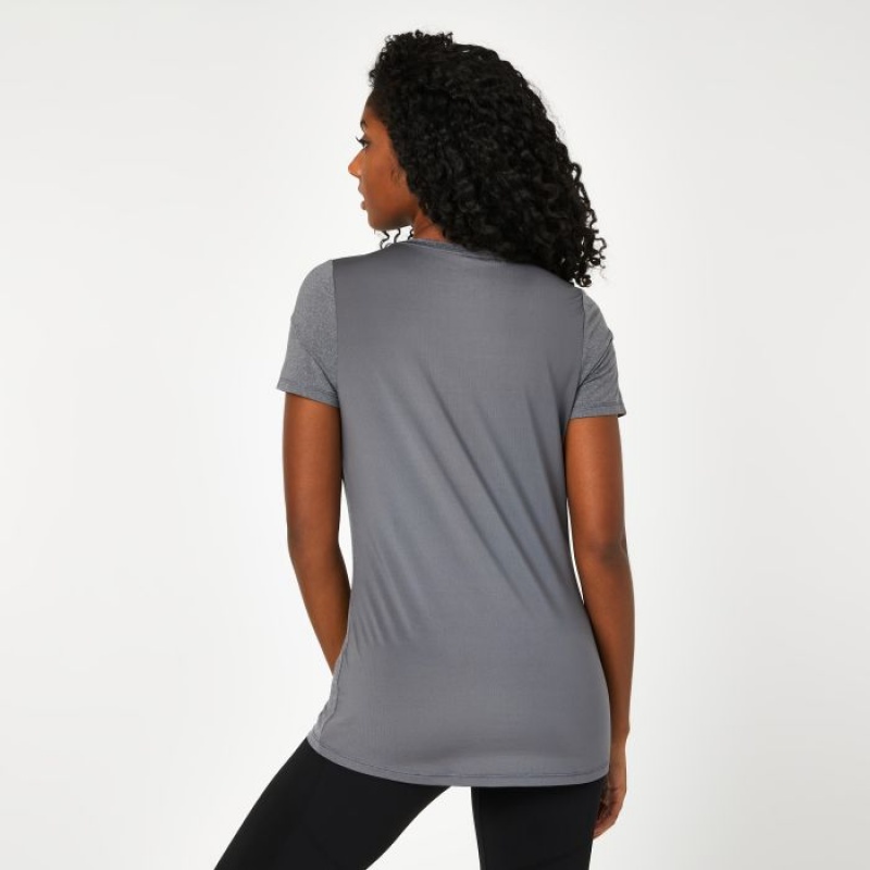 Grey Everlast V-Neck Mesh Women's T-Shirt | 48109LMDX