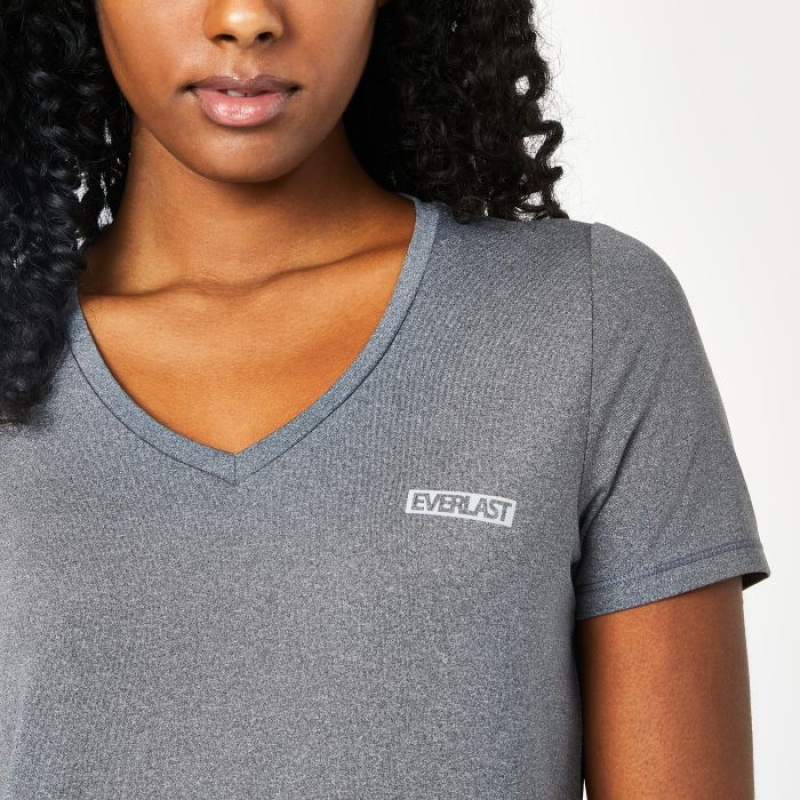 Grey Everlast V-Neck Mesh Women's T-Shirt | 48109LMDX