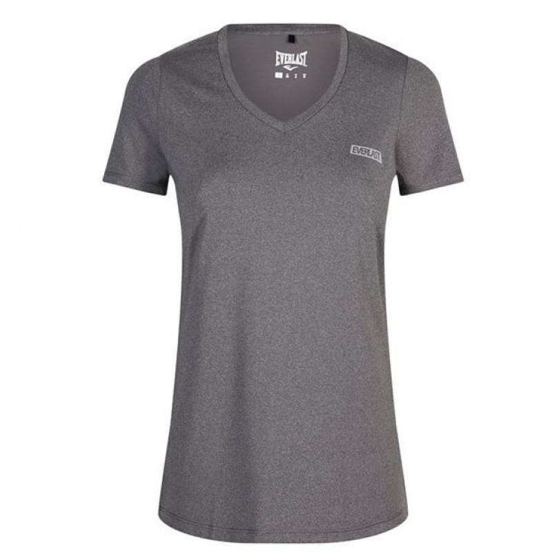 Grey Everlast V Neck Mesh Women's T-Shirt | 73496RTGD