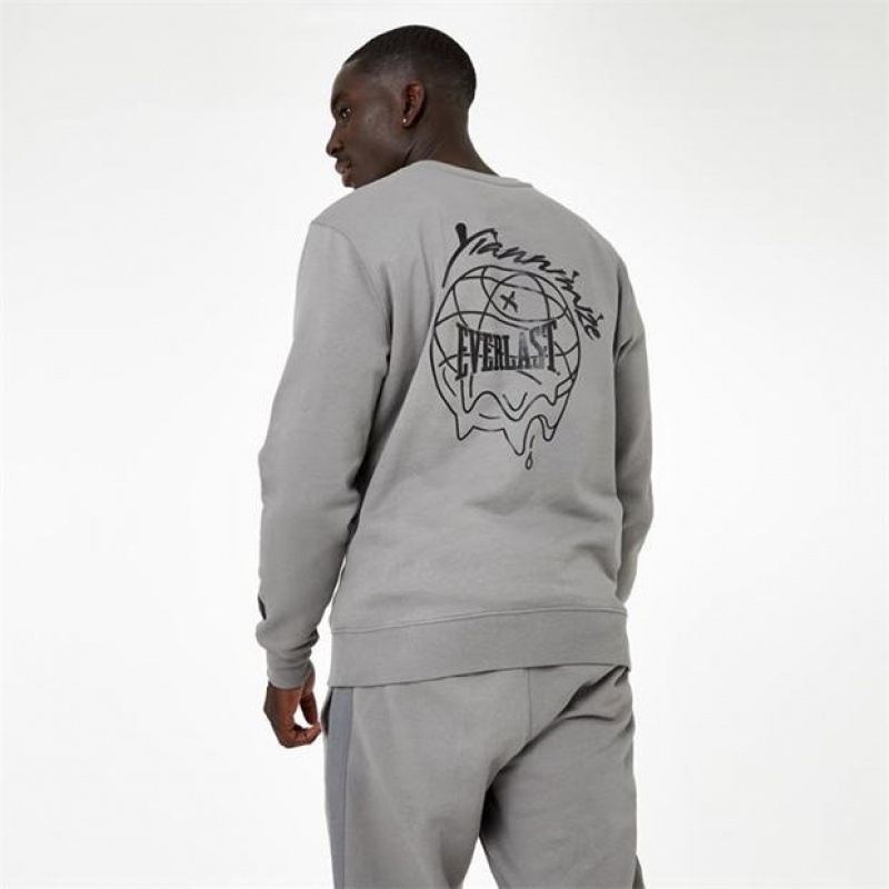 Grey Everlast X Yiannimize Crew Neck Men's Sweatshirt | 60419RMFH